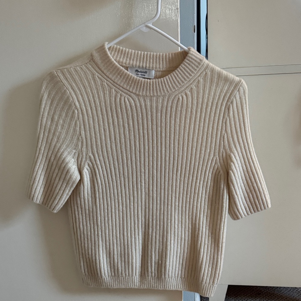 Madewell Ivory Cashmere Ribbed Sweater
